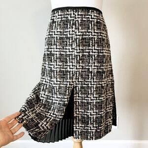 Per Se Tweed Pleated Panel Skirt in Black Brown Cream Women's Size 8 $395